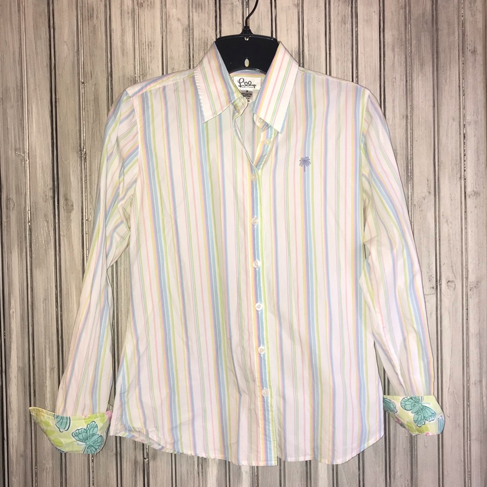 Lilly Pulitzer Pastel Multicolor Striped Button-Down Shirt